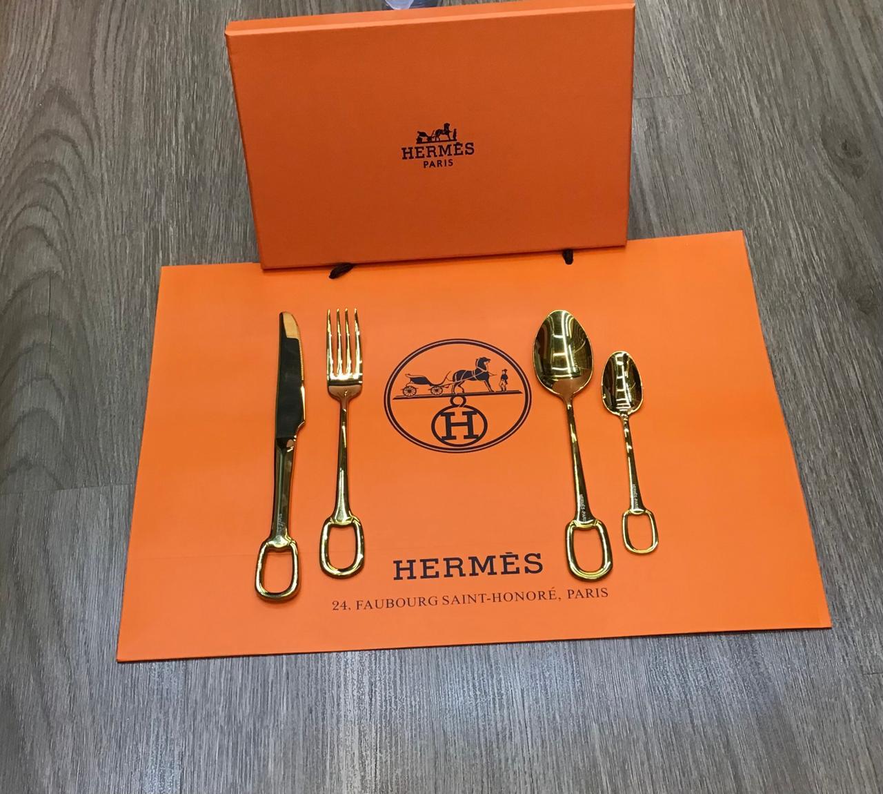 Hermes cutlery set for one person, Gold or Silver,  and black color